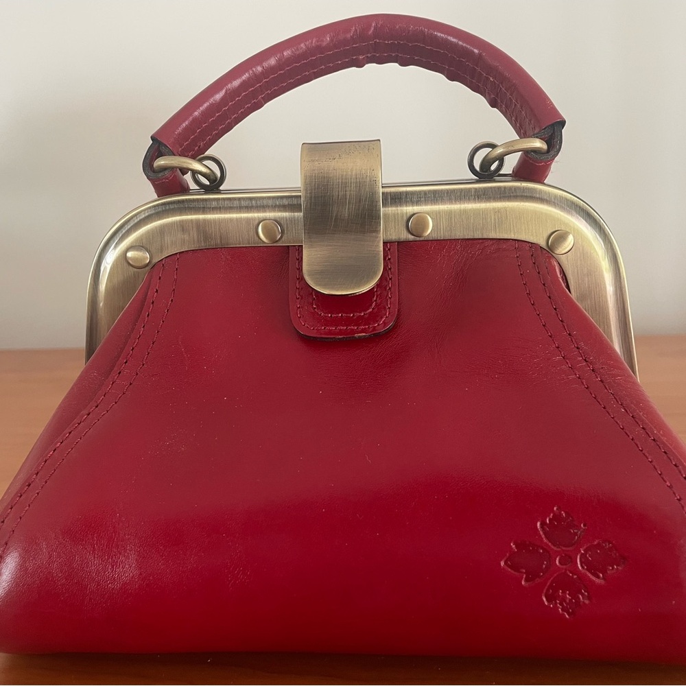 Patricia Nash Red Leather Clutch with Gold Accents